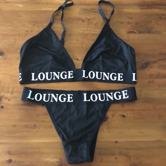 RESTOCKED! Matching bra thong panty set New black white - Picture 1 of 3